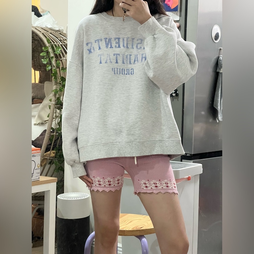 Stylenanda Gray Graphic Sweatshirt with Blue Text